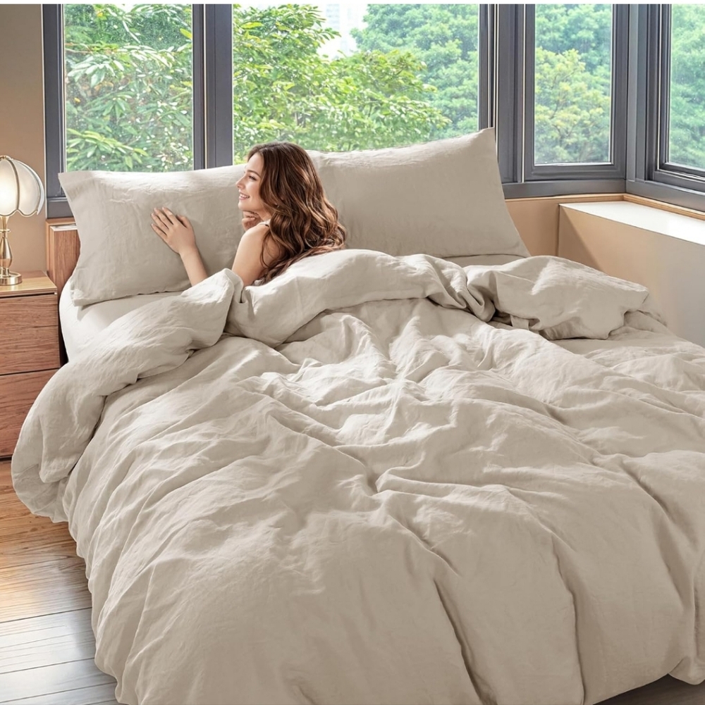 Shilucheng 100% Linen King Duvet Cover Set, Luxury Pure Natural French Flax Line